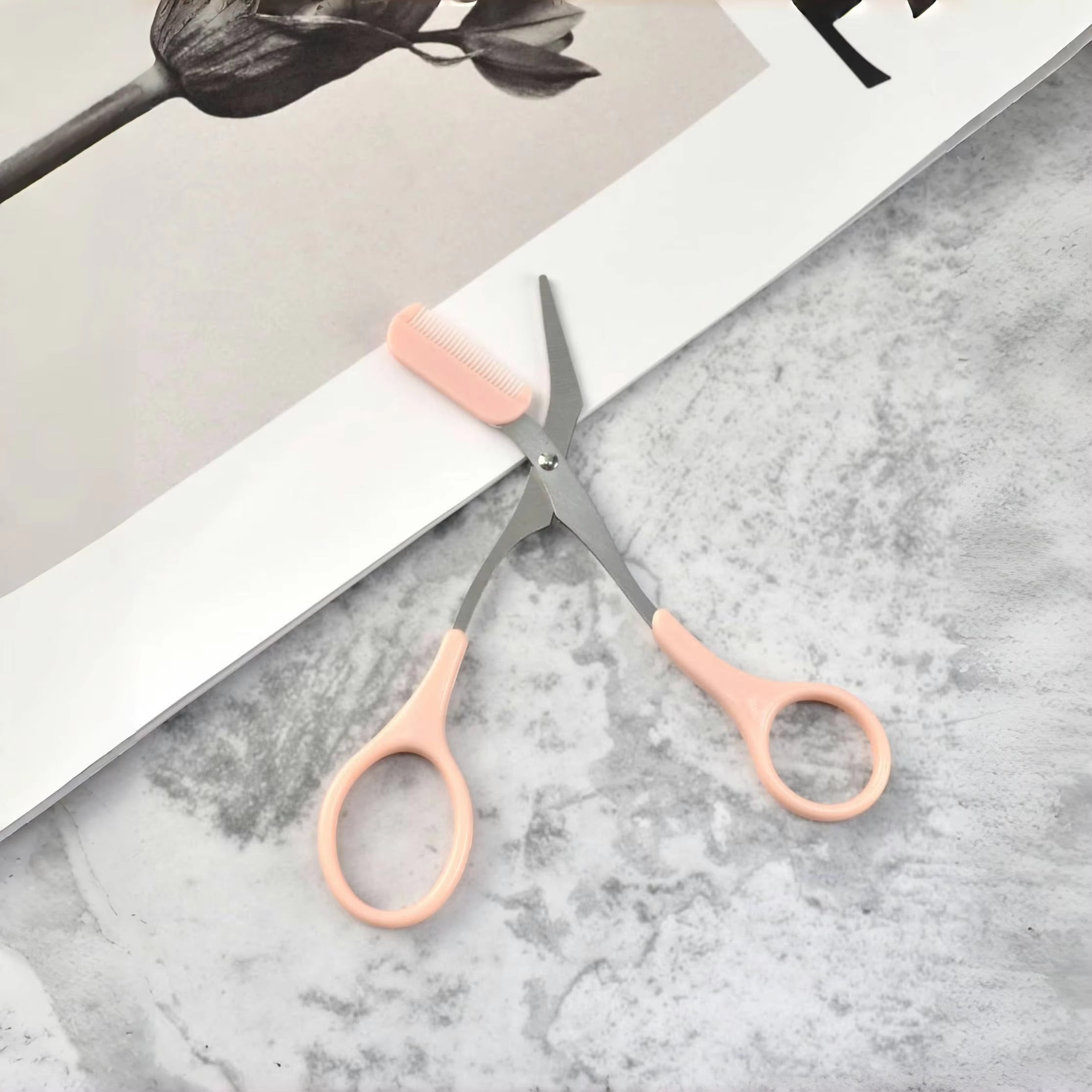 Pink Eyebrow Trimming Scissors with Comb