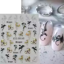 5D Y2K Dragon Nail Stickers – Metallic Gradient Nail Decals