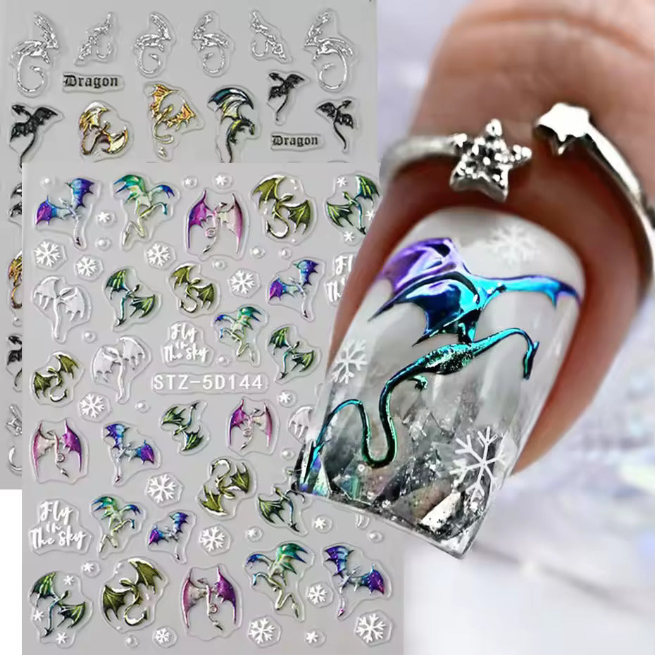 5D Y2K Dragon Nail Stickers – Metallic Gradient Nail Decals